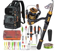 THKFISH Combo canna da pesca e mulinello con zaino da pesca, set completo con canna da pesca telescopica in fibra di carbonio, mulinello, strumenti da pesca, accessori baitcast per acqua salata/dolce