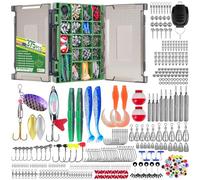 THKFISH Kit di accessori da pesca da 375 pezzi, scatola organizzata su entrambi i lati con attrezzatura da pesca inclusa esche da bagno, ami da pesca, piombini per pesi, attrezzatura da pesca per