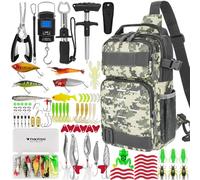 THKFISH Kit di attrezzi da pesca da 85 pezzi, zaino da pesca con scatole incluse, kit di attrezzatura da pesca include kit di attrezzi per esche da pesca, pinze da pesca, rimozione amo da pesce, pinza