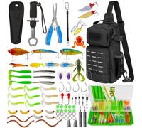 THKFISH Set di borse da pesca da 79 pezzi, zaino da pesca impermeabile con scatole, borsa da pesca, pinze da pesca, esche, rimozione ami e grip per labbra