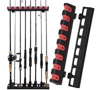 THKFISH Supporti per canna da pesca da parete, supporto verticale per canna da pesca per garage, negozio di barche, 8 canne da pesca, 1 paio rosso