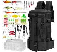 THKFISH Zaino da pesca da 85 pezzi con scatole per attrezzature, borsa a tracolla con supporto per canna da pesca, kit di attrezzatura da pesca e roba da pesca, include kit di pinze da pesca per