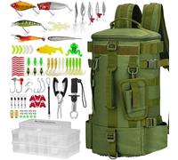 THKFISH Zaino da pesca da 85 pezzi con scatole per attrezzature, borsa a tracolla con supporto per canna da pesca, kit di attrezzatura da pesca e roba da pesca, include kit di pinze da pesca per