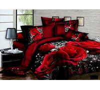 THL Set di biancheria da letto completo con stampa floreale 3D, 4 pezzi, con federe (rose rosse e nere 242, super king)