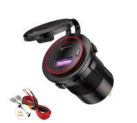 Thlevel Caricatore Auto Presa QC3.0 e Tipo C PD 12V 24V Dual USB Porta Carica Rapida con Interruttore e LED Indicazione per Moto Camper Camion Barche Rosso