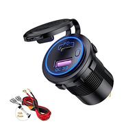 Thlevel Caricatore Auto USB Presa Accendisigari e Tipo C PD 12V 24V QC3.0 Caricabatteria Adattatore Impermeabile con Interruttore e Blu LED Indicazione per Moto Camper Camion Barche
