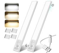 Thlevel Luce Armadio LED Sottopensile Cucina Sensore di Movimento Magnetica Ricaricabile Luci con 3 Temperature di Colore Infinitamente Dimmerabile per Cucina Scale Soggiorno 2 Pezzi