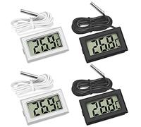 Thlevel Mini LCD Digitale Termometro Temperatura Umidità con Sonda Esterna Impermeabile per Frigorifero Congelatore Acquario 2 Bianca 2 Nero 4PCS