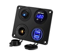 Thlevel Pannello Caricabatteria da Auto 4 in 1 con Dual USB Presa Adattatore Accendisigari LED Voltmetro e Interruttore per 12V 24V Veicoli Barca Camion Caravan