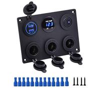 Thlevel Pannello Impermeabile Multi-Funzione Presa di Corrente a 12V Caricatore con Doppia USB Voltmetro Accendisigari LED Blu Interruttore Bilanciere Illuminato per Barca Camion