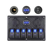 Thlevel Pannello Interruttori 6 Gang 12V 24V Interruttore a Levetta Impermeabile Doppio USB 5V Presa Caricatore Accendisigari con Blu LED Display Digitale Voltaggio per Camper Roulotte Barche