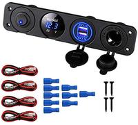 Thlevel Pannello Presa Doppia USB per Caricabatteria da Auto con Accendisigari Voltmetro LED Blu e Interruttore Indipendente per 12V 24V Veicoli Barca Camion Caravan