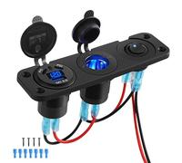 Thlevel Presa Accendisigari USB da Auto Pannello 18W QC3.0 45W PD Caricabatteria Adattatore con LED Voltmetro Digitale Interruttore a levetta per Veicoli 12V 24V Barca Caravan