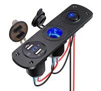 Thlevel Presa Accendisigari USB per Auto con 4.2A Caricabatteria QC3.0 Dual Porte Voltmetro LED e Interruttore Llevetta Indipendente per 12V 24V Veicoli Barca Camion Caravan