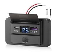 Thlevel Presa USB C per Auto Caricatore 18W QC3.0 65W PD3.0 di Ricarica Rapida con Interruttore e Voltmetro per 12V 24V Camper Barche e Moto Marine