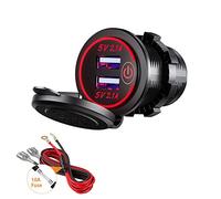 Thlevel Presa USB Caricabatteria Auto 12V 24V 4.2A Doppio QC3.0 Accendisigari Caricabatterie Impermeabile con Rosso LED Indicazione per Moto Camper Camion Barche