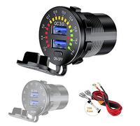 Thlevel Presa USB Caricabatteria Auto 36W Doppio QC3.0 Accendisigari Caricabatterie Impermeabile con Interruttore e Voltmetro LED Indicazione per 12V 24V Moto Camper Camion Barche
