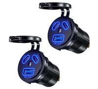 Thlevel Presa USB Caricatore Auto 45W PD Tipo C 18W QC3.0 Caricabatteria Adattatore Impermeabile con LED Indicazione e Interruttore Touch per 12V 24V Moto Camper Camion Barche 2 Pezzi