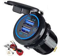 Thlevel Presa USB per Auto 12V 24V 36W Caricabatteria da Doppio QC3.0 Impermeabile con Interruttore e LED Indicazione per Moto Camper Camion Barche