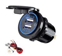 Thlevel Presa USB per Auto 12V 24V 4.2A Caricabatteria Doppio QC3.0 Impermeabile con Blu LED Indicazione Moto Camper Camion Barche