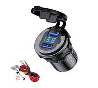 Thlevel Presa USB per Auto Caricabatteria 36W Auto Doppio QC3.0 Caricabatterie Accendisigari Impermeabile con Interruttore e Voltmetro LED Indicazione per 12V 24V Moto Camper Camion Barche