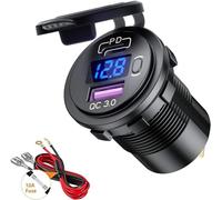 Thlevel Presa USB per Auto Tipo C PD e QC3.0 12V Caricabatteria Adattatore Impermeabile con Interruttore Voltmetro LED Indicazione Moto Camper Camion Barche