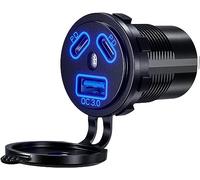 Thlevel Presa USB QC3.0 Caricatore Auto 45W PD Tipo C Caricabatteria Adattatore Impermeabile con LED Indicazione e Interruttore Touch per 12V 24V Moto Camper Camion Barche