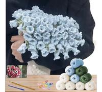 THMINS Kit all'uncinetto per principianti, coperta floreale fai da te, per imparare a lavorare all'uncinetto con gancio e modello, regalo per donne, Natale/compleanno (blu)