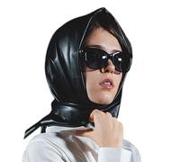 THOANBY Sciarpa per capelli in pelle per ragazza, triangolare, sciarpa, bandana, sciarpa, sciarpa, scialle, da viaggio, in finta pelle, Nero , Taglia unica