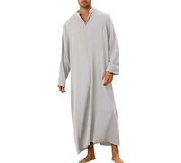 Thobe Islam Abbigliamento da preghiera da uomo Accappatoio maxi abito islamico turco Ramadan intero corpo abito da preghiera musulmano Thobe Arabic Djellaba Caftan Loungewear, grigio., L