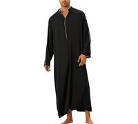 Thobe Islam Abbigliamento da preghiera da uomo Accappatoio maxi abito islamico turco Ramadan intero corpo abito da preghiera musulmano Thobe Arabic Djellaba Caftan Loungewear, Nero , L