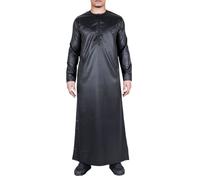 Thobe Nero Da Uomo In Satin Emirati Abbigliamento Islamico Jubba Ramadan Eid