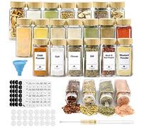 Thokono Set di 24 barattoli per spezie rettangolari con coperchio in bambù, 120 ml, 10,5 x 4,5 cm, con tappo a vite, spargispezie in vetro con inserto per spargimento, contenitore per spezie, spezie