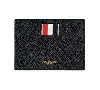 Thom Browne - Double Sided Card Holder w/ RWB GG Tab in Pebble Grain Leather 1 - - Accessories - Uomo - Nero - ONE SIZE