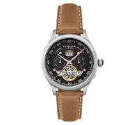 Thomas Earnshaw Baron ES-8187 - Orologio da uomo con movimento automatico a cuore aperto, calendario Grand Date, cassa in acciaio inossidabile da 43 mm, cinturino in pelle, impermeabile fino a 50 m