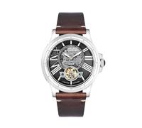 Thomas Earnshaw Mens 42mm Bertha Open Heart Skeleton Limited Edition Automatic Jet Black Watch with Leather Strap ES-8244-01
