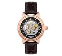 Thomas Earnshaw Mens 48mm Longcase Grande Skeleton Automatic Brandy Rose Gold Watch with Open Heart Dial and Genuine Leather Strap ES-8011-07