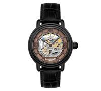 Thomas Earnshaw Mens 48mm Longcase Grande Skeleton Automatic Stormy Black Watch with Open Heart Dial and Genuine Leather Strap ES-8011-08