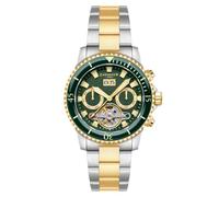 Thomas Earnshaw Orologio automatico da uomo Admiral Duncan Grand Date Calendar Open Heart ES-8312 da 43 mm con cinturino in acciaio inossidabile massiccio, Campo di trifoglio