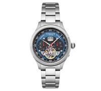 Thomas Earnshaw Orologio automatico da uomo Baron Grand Date Calendar Open Heart ES-8187 da 43 mm con cinturino in pelle, Blu mattina