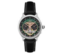 Thomas Earnshaw Orologio automatico da uomo Baron Grand Date Calendar Open Heart ES-8187 da 43 mm con cinturino in pelle, Verde vintage.