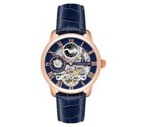 Thomas Earnshaw Orologio da uomo a scheletro automatico con doppia ora, 44 mm, longitudine, doppio fuso orario, display sole e luna e rotore decorato, Blu, ES-8006-0A