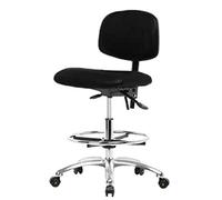 Thomas ECOM ESD-VMBCH-CR-T0-A1-CF-EC-ESDBLK ESD - Sedia da banco in vinile con base cromata, anello cromato senza inclinazione, bracci regolabili, ruote ESD, nero