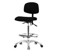Thomas ECOM FHBCH-CR-T0-A1-CF-CC-F45 - Sedia alta in tessuto con base cromata, anello per piede cromato senza inclinazione, bracci regolabili, ruote cromate, colore: blu navy