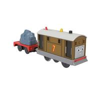 Thomas & Friends, Il Trenino Thomas - Toby Locomotiva Motorizzata, treno a pile con vagone merci, collegabile agli altri trenine e per tutte le piste di Thomas, giocattolo per bambini, 3+ anni, HTN30