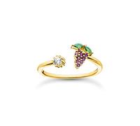 Thomas Sabo anello da donna aperto con motivo a uva in argento sterling 925 placcatura oro giallo 750 zirconi verdi, viola e bianchi, misura: 52, TR2354-971-7-52