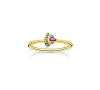Thomas Sabo anello da donna con motivo anguria in argento sterling 925 placcatura oro giallo 750 zirconi verdi, rosa e bianchi, misura: 56, TR2353-488-7-56