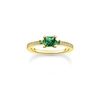 THOMAS SABO Anello da donna con pietre verdi e bianche, in argento sterling 925, placcato oro giallo 750, TR2402-971-6, 48, Argento sterling, Zirconia cubica
