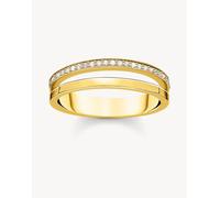 Thomas Sabo - Anello in argento sterling 925 placcato oro giallo 18K con design doppio e pietre bianche 54