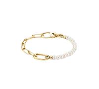 THOMAS SABO Bracciale con catena in maglia di carta e perle d'acqua dolce - argento 925 placcato oro - Connect Link per fissare charms - Gioielli da donna placcati in oro, 17 cm, Oro giallo, Perla